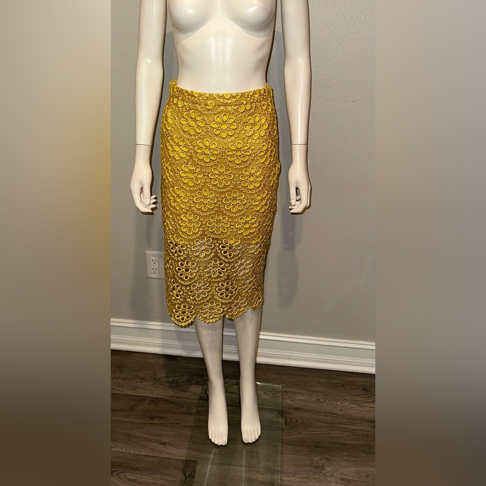 ALEXIS Intermix *Larissa* yellow floral crochet lace embroidered pencil skirt S - Picture 2 of 8